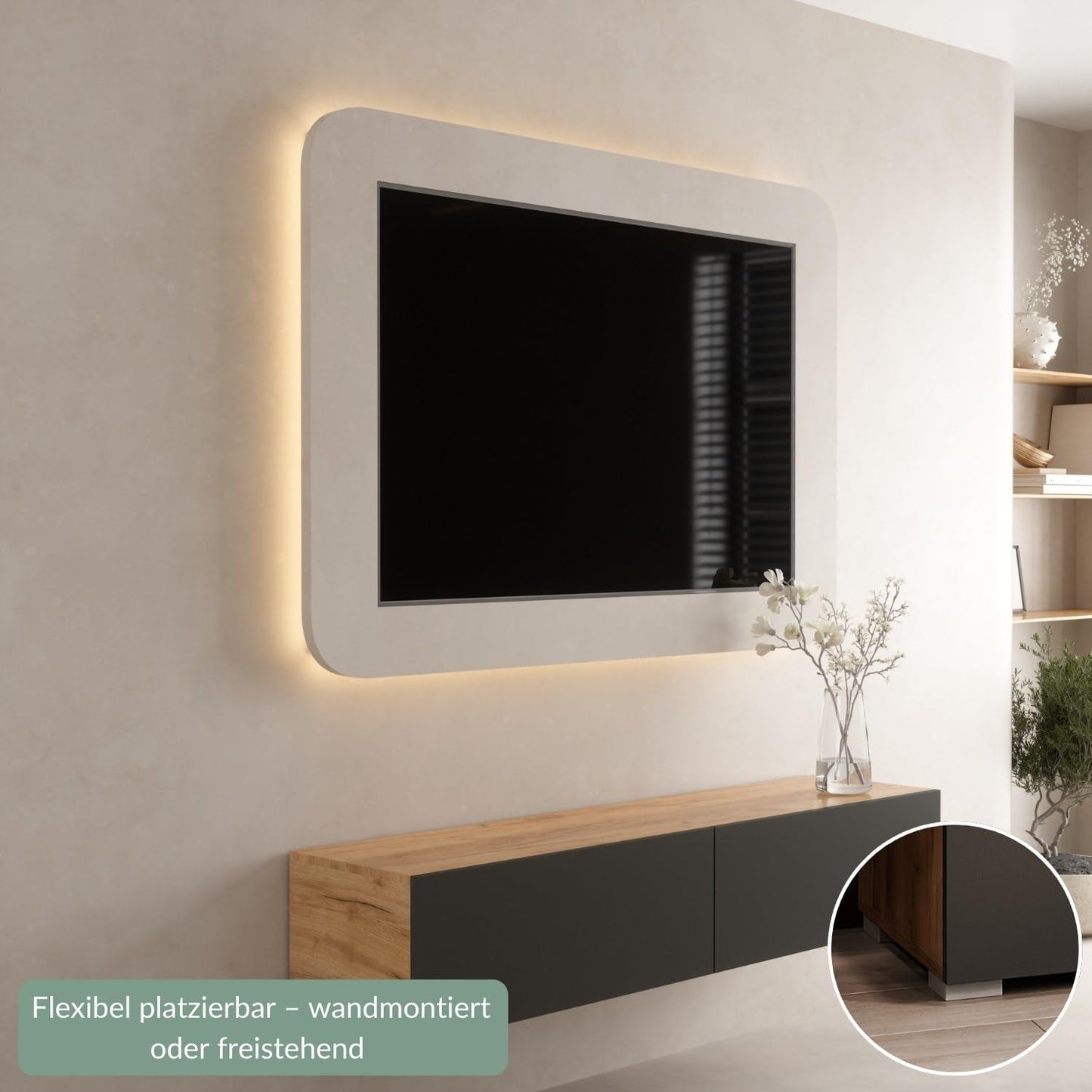 Planetmöbel TV Board 160 cm Gold Oak/Anthracite, TV Cabinet with 2 Flaps as Storage Space, Lowboard Hanging or Standing Sideboard Living Room