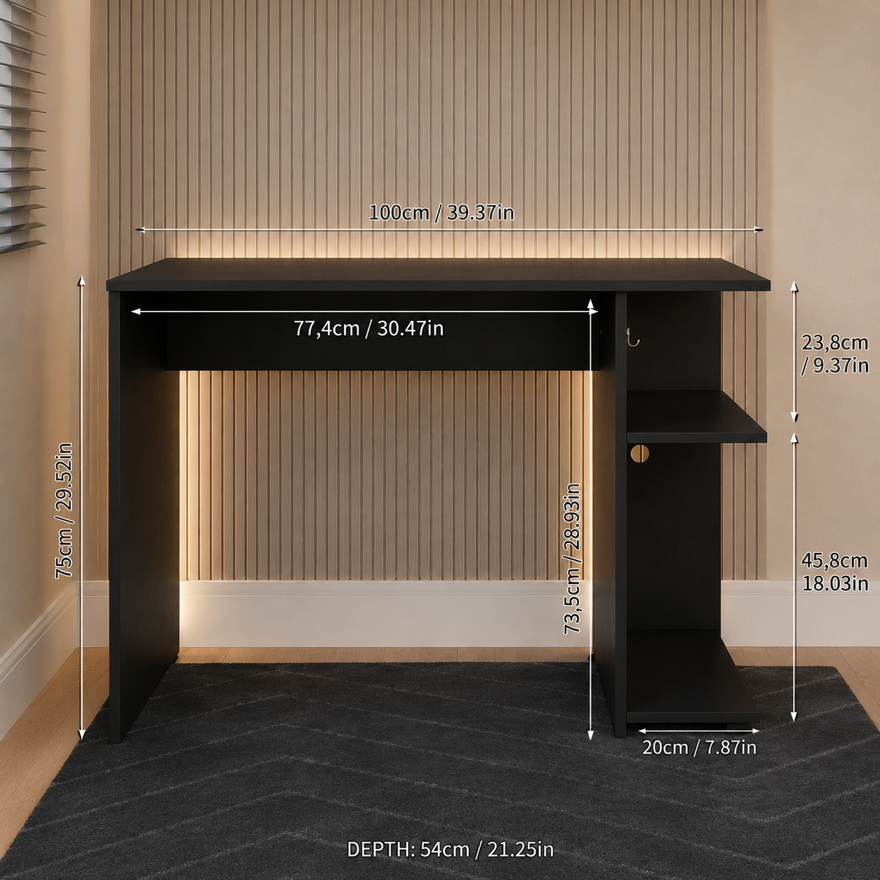 Compact Gaming Computer Desk with 2 Shelves