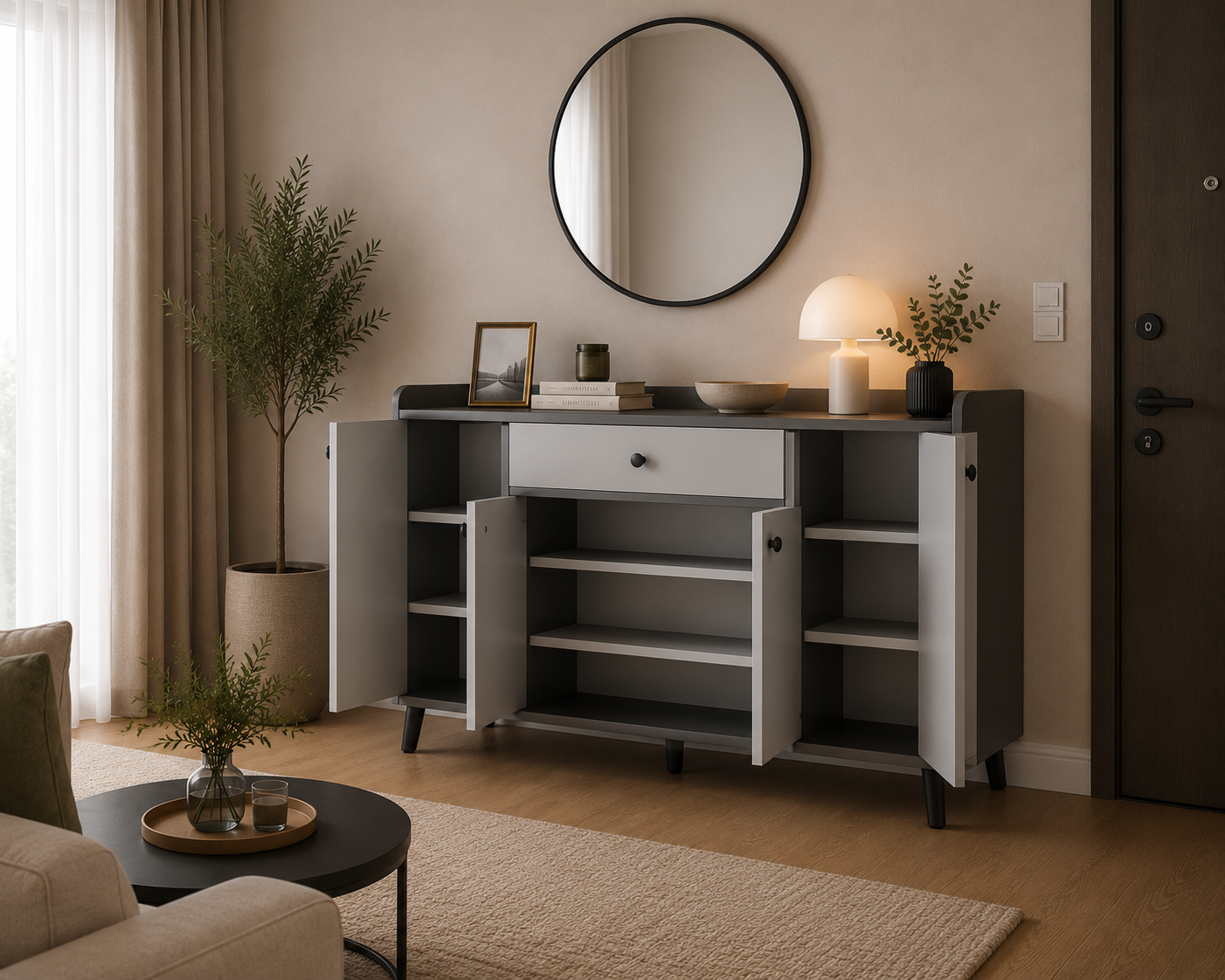 Sharpdo Shoe Cabinet, Modern Storage Shoe Rack, Simple Storage Cabinet with 4 doors, 1 drawer and 9 Tier, for Living room, Entryway, Hallway, Foyer 119 * 30 * x 84 * cm