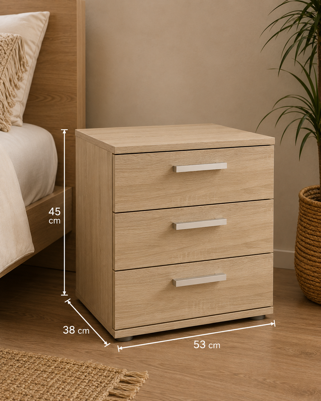 Nightstand with 3 Drawers for Box Spring Bed