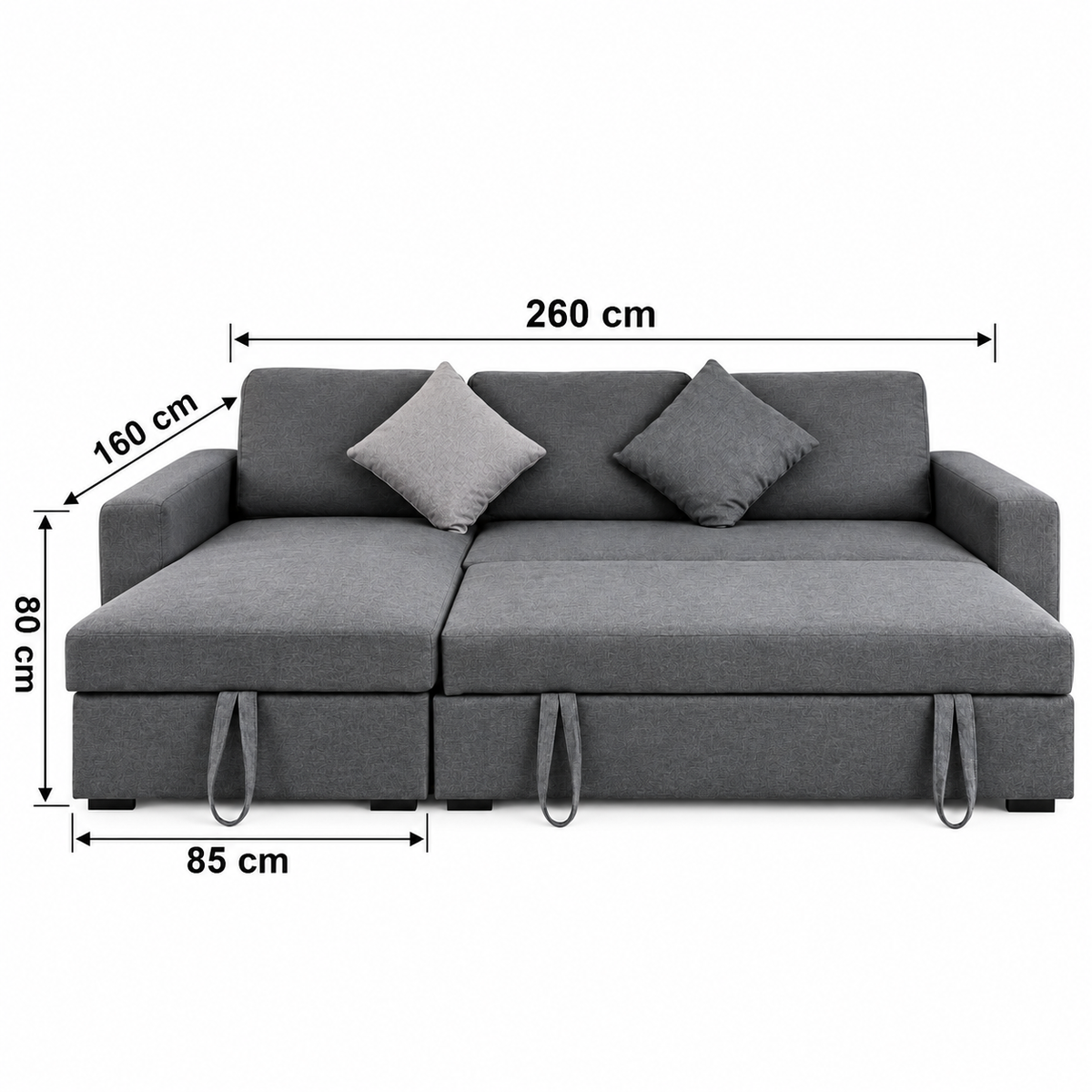 Modern Gray Sofa Bed with Chaise