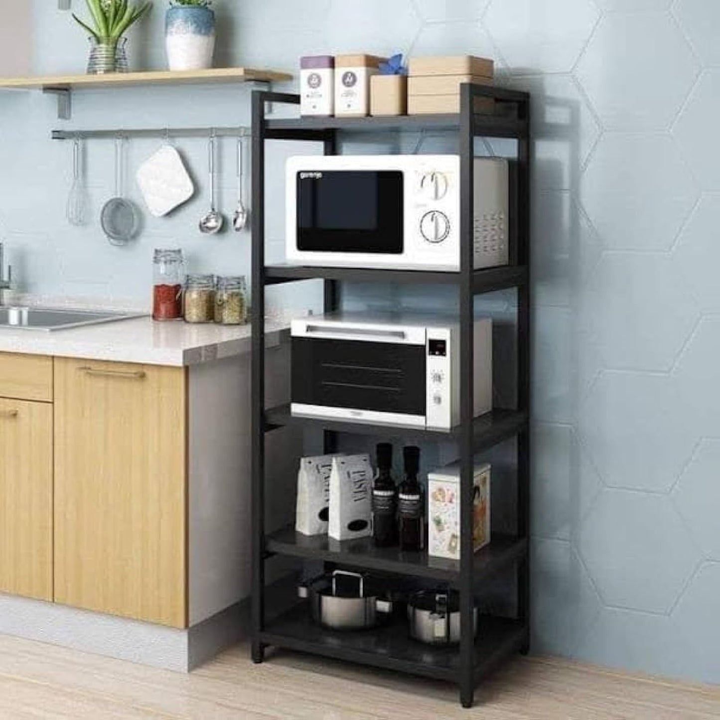 Generic 5-Shelf Industrial Wall-Mounted Rectangular Kitchen Storage Shelf