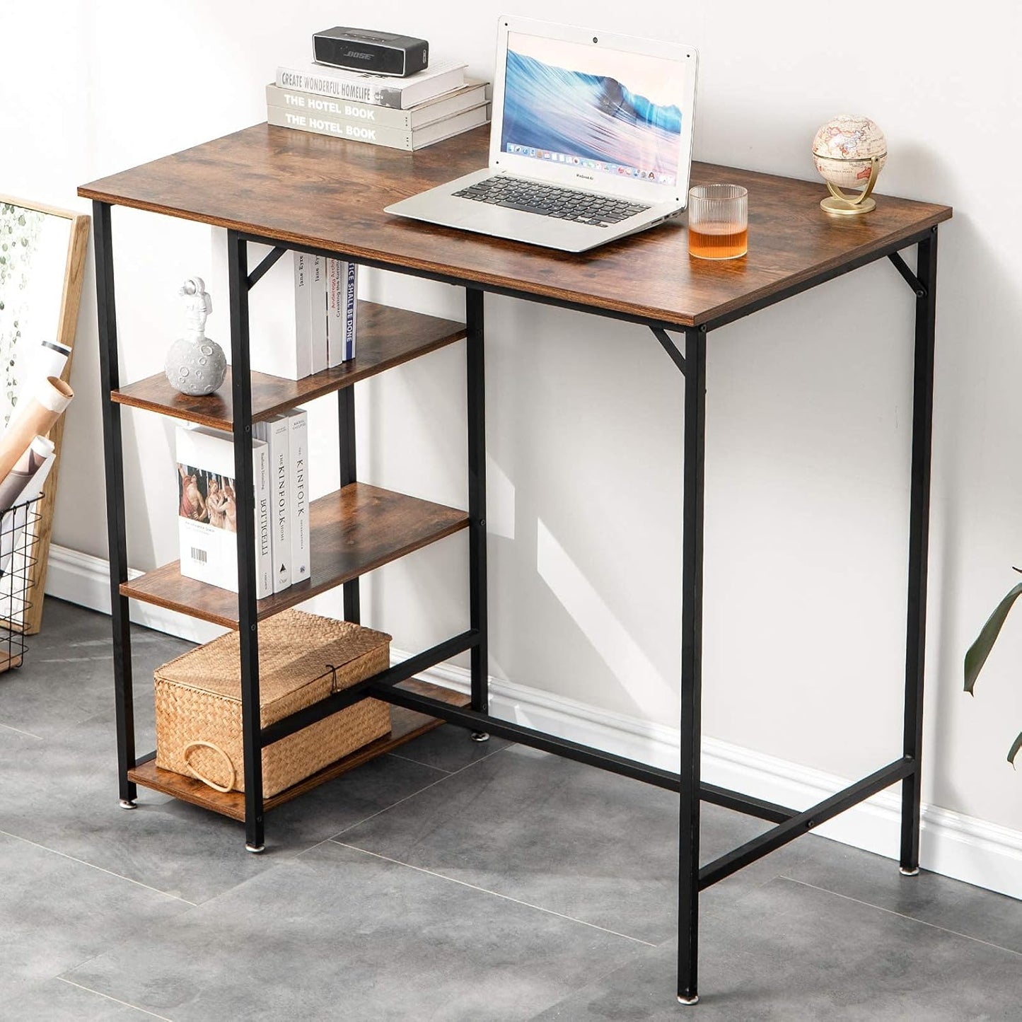IBUYKE Rectangular High Bar Table, Kitchen Island with 3 Shelves, Bar Counter with Stable Iron Structure, 109 x 60 x 100 cm, Easy to Assemble, Vintage Brown TMJ054H