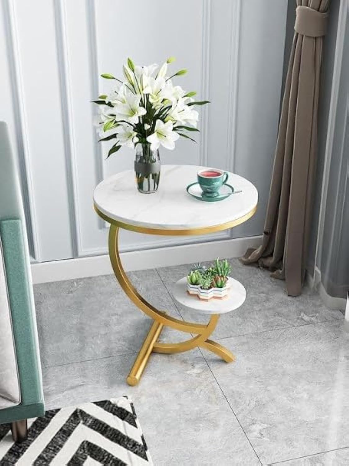 Generic Contemporary Round Nightstand Table, Chrome Finish, 38cm W x 38cm L x 62cm H