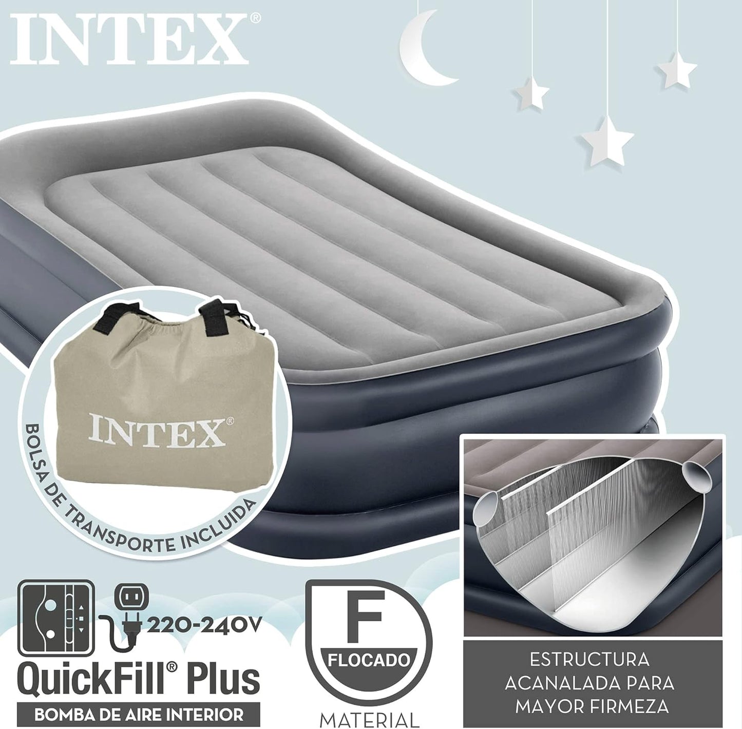 Intex | Dura-Beam Deluxe Double Size inflatable Air Bed | 64132NP | 191 * 99 * 42 cm | Grey