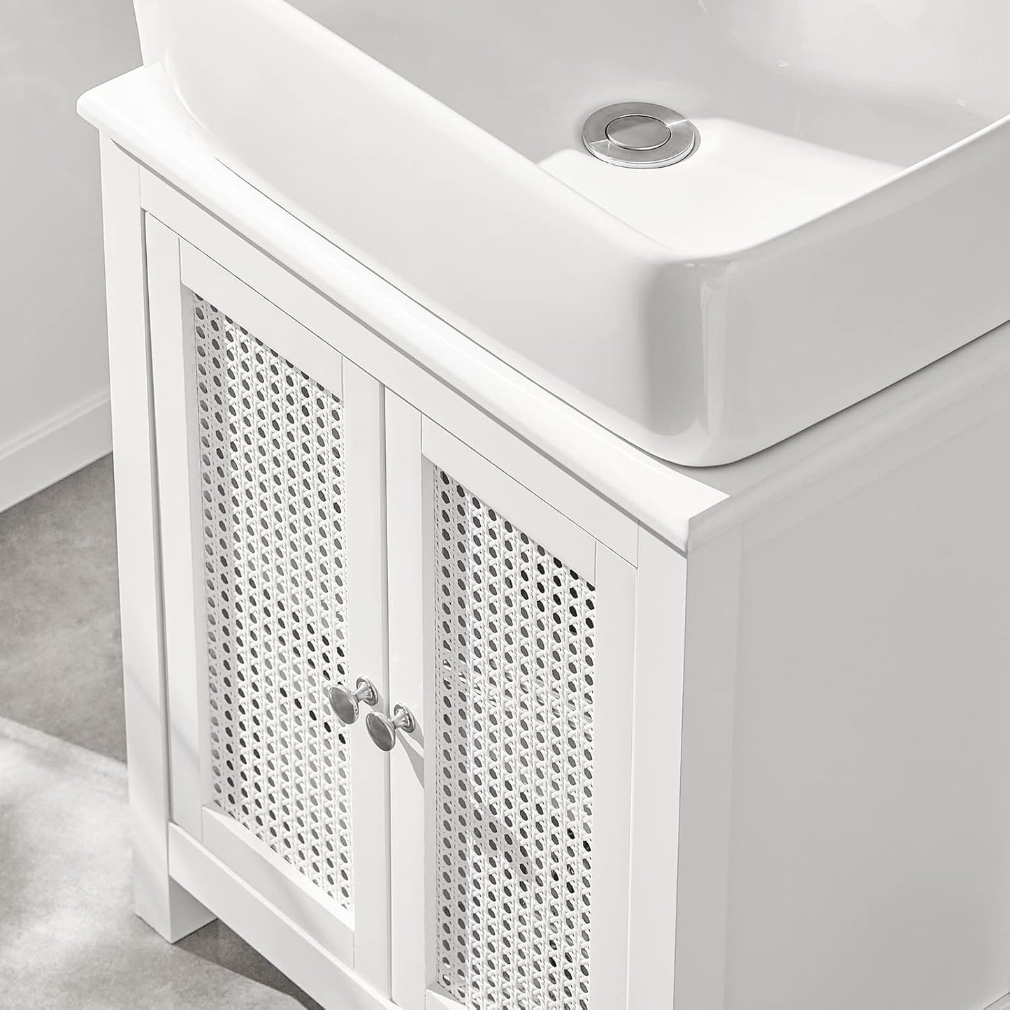 SoBuy BZR35-W Vanity Unit with Grid Look Doors, Bathroom Cabinet, White W x H x D: 50 x 60 x 33 cm