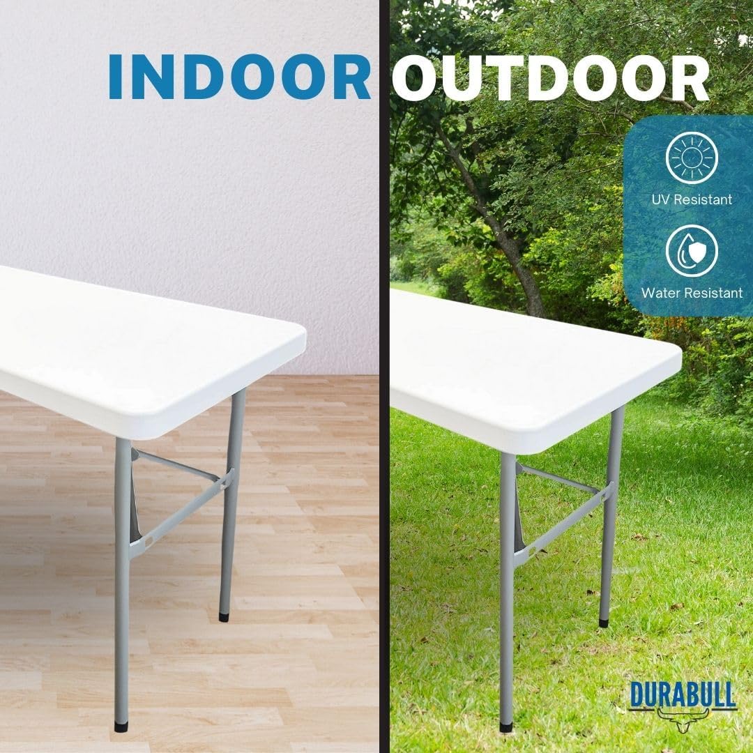 Durabull 4ft 120cm Plastic Fold In Half Trestle Table - Indoor & Outdoor Solution. All Occasions, Easy Setup & Compact. 175kg Strong Capacity. Camping, Garden, Meeting, Crafting, Car Boot, Dining.