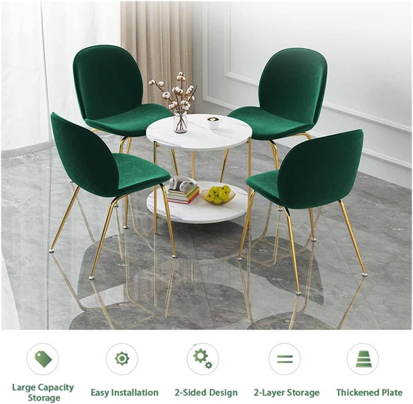 Homes Element Multi-Purpose Modern Versatile Marble Texture 2 Tier Round Shape Coffee Table Nesting Table End Table Bedside Table Nightstand for Living Room Bedroom Reception Office-40x40x43cm(White)