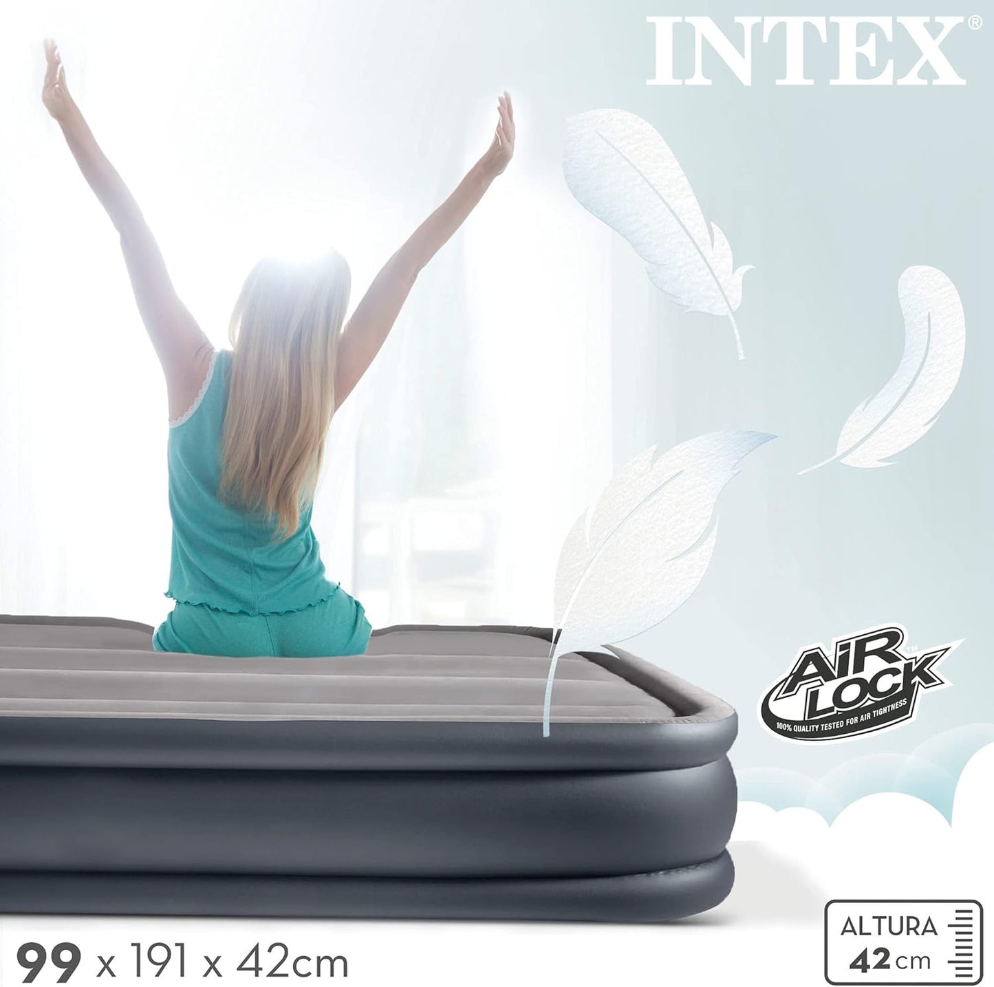 Intex | Dura-Beam Deluxe Double Size inflatable Air Bed | 64132NP | 191 * 99 * 42 cm | Grey