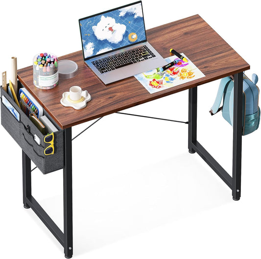 ODK 32 inch Small Computer Desk Study Table for Small Spaces Home Office Student Laptop PC Writing Desks with Storage Bag Headphone Hook, Vintage
