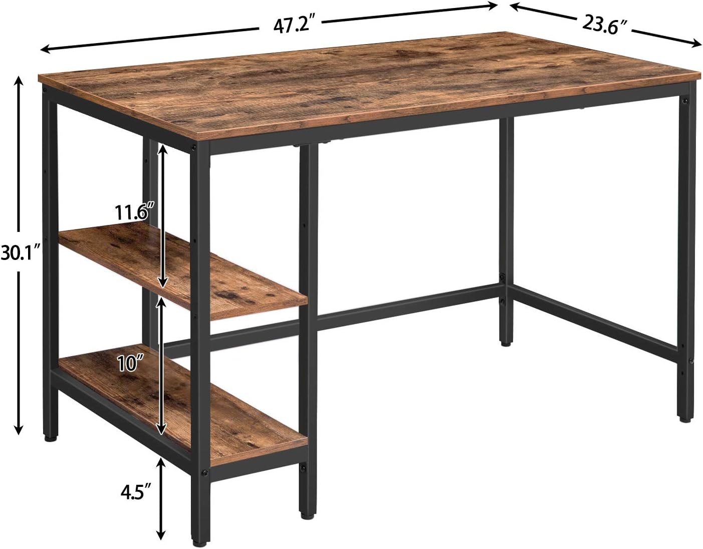 HOOBRO Computer Desk, 47.2 Inch Writing Desk with Adjustable Shelf on Left or Right, Office Study Desk for Laptop, Sturdy Metal Frame, for Home Office, Easy Assembly, Rustic Brown and Black BF59DN01