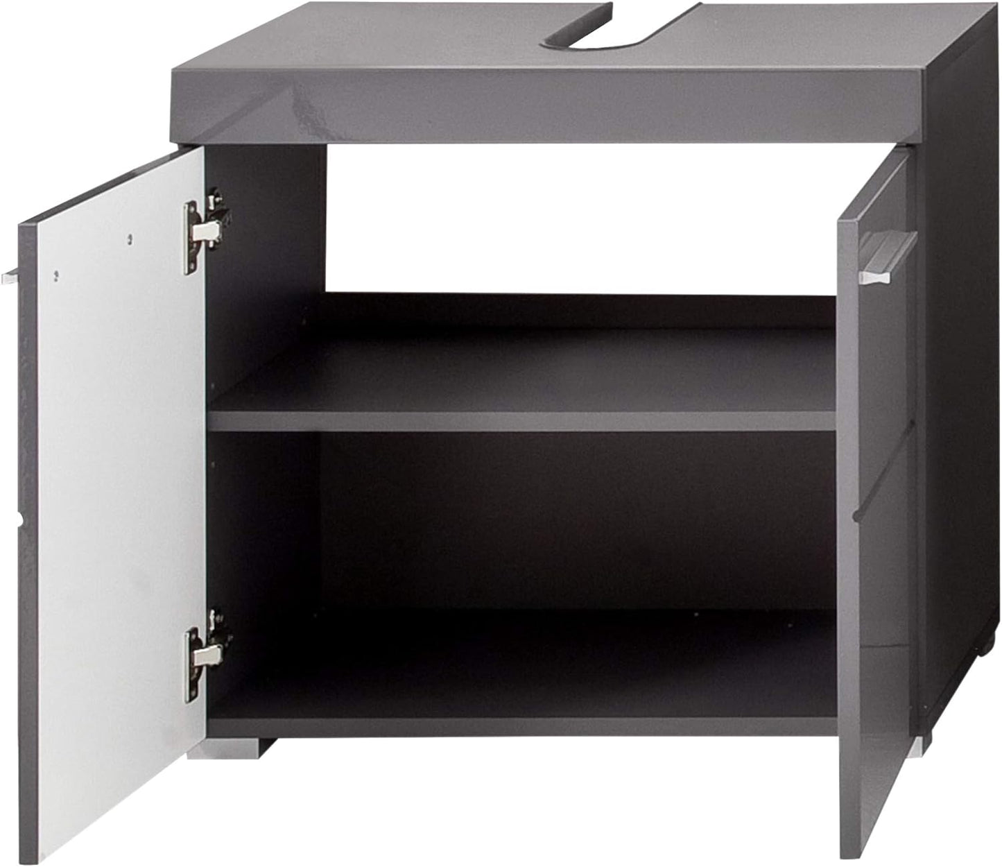 Trendteam Smart Living Amanda Bathroom Sink Vanity Unit, 60 x 56 x 34 cm, Grey/High-Gloss Agave Grey with Lots of Storage Space
