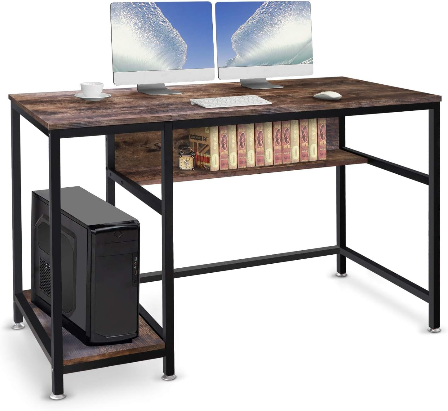 AUTOXEL Computer Desk, 47 inch Home Office Gaming Desk Study Writing Workstation Wooden Board Metal Frame Laptop Table with Storage Shelf