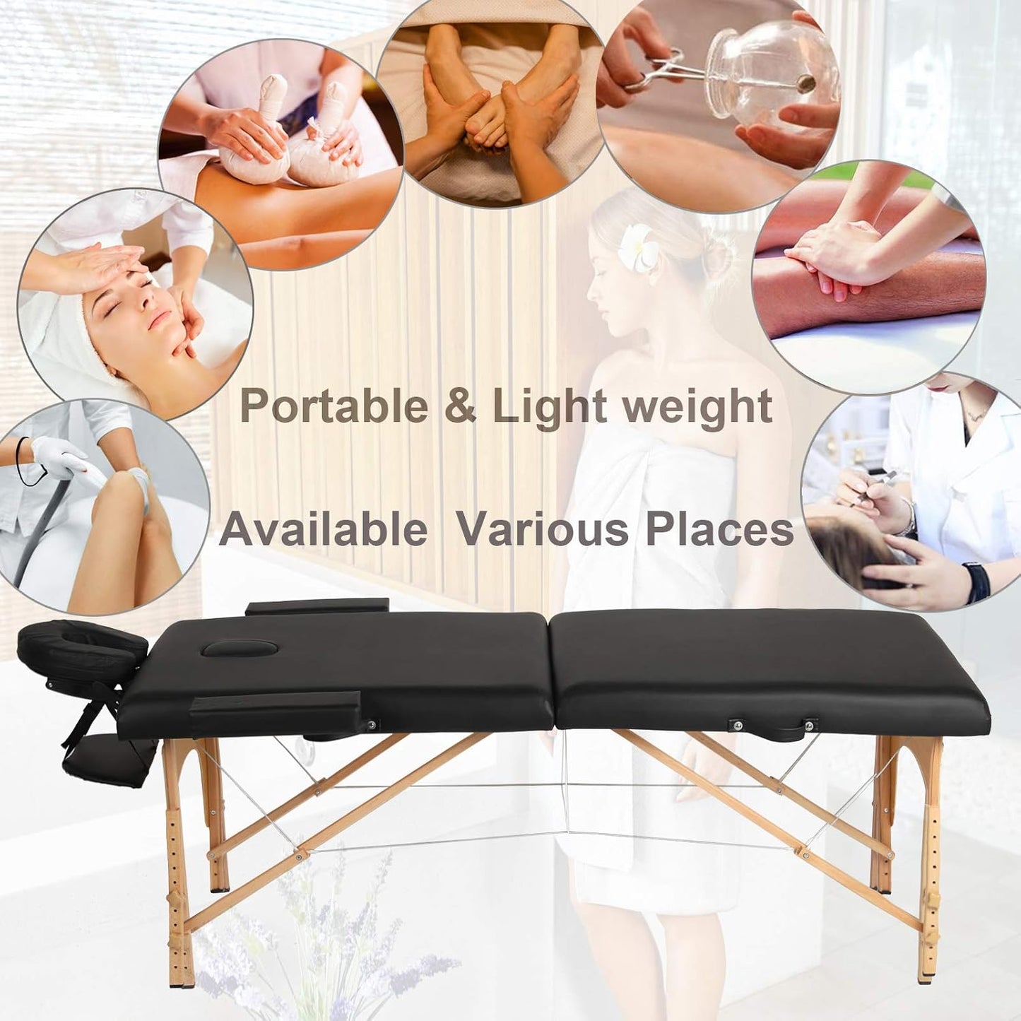 Lukeline Massage table adjustable Height Portable Spa Bed Massage Therapy Table, 84 Inches Long by 27 Inches Wide 2 Fold Salon Bed with Hand Rest, Black