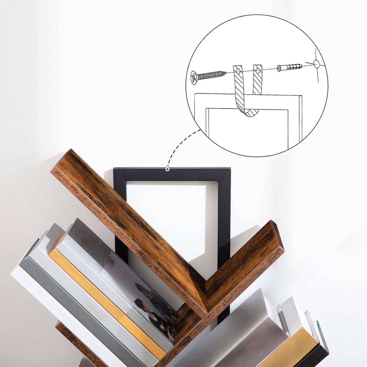 HOOBRO Tree Bookshelf Tall, 9-Tier Floor Standing Book Shelf, Tall Bookcase with Wooden Shelves for CDs Albums, Metal Frame, for Living Room, Kitchen, Home Office, Industrial, Rustic Brown EBF08SJ01