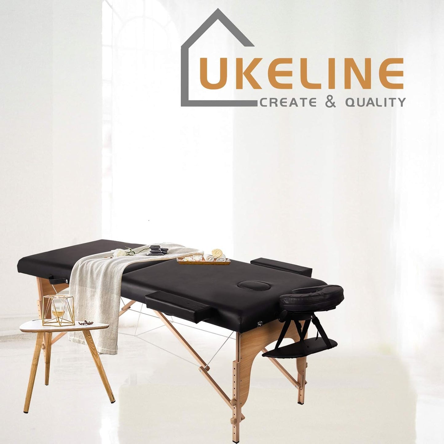 Lukeline Massage table adjustable Height Portable Spa Bed Massage Therapy Table, 84 Inches Long by 27 Inches Wide 2 Fold Salon Bed with Hand Rest, Black