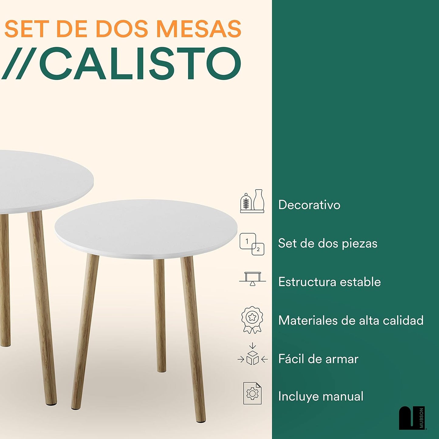 MUBSON Set of 2 Calisto Minimalist Coffee Tables | 48 x 48 cm | Coffee Table for Living Room Decoration | Bedside Table | Buro for Bedroom | MDF Wood Side Tables | Nesting Table