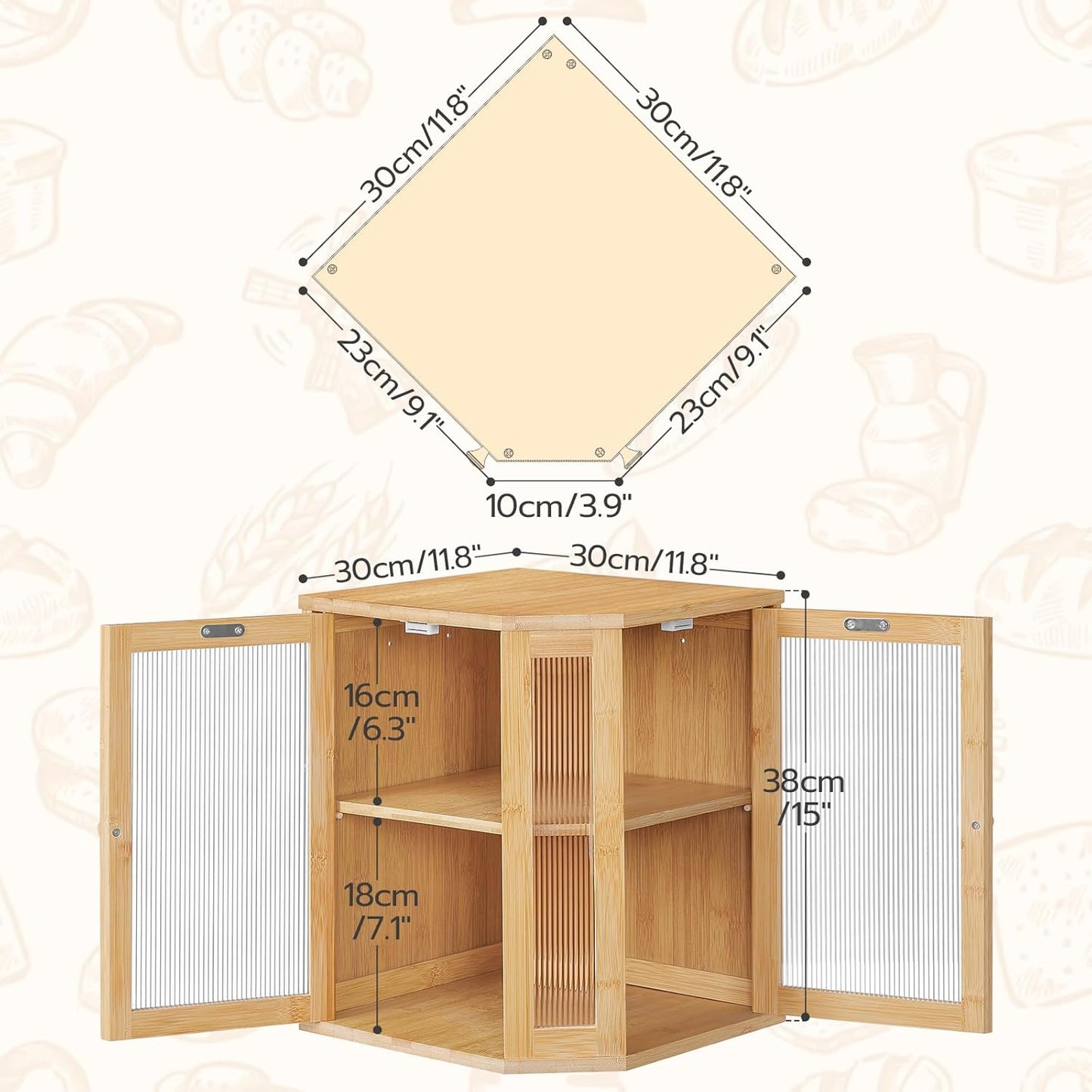 HOOBRO Bamboo Bread Box, Kitchen Countertop Corner Bread Box, Large Capacity 2-Tier Bread Box, Bread Storage Container with Dual Rippled Acrylic Doors, for Kitchen Food Storage, Natural YL12MB01