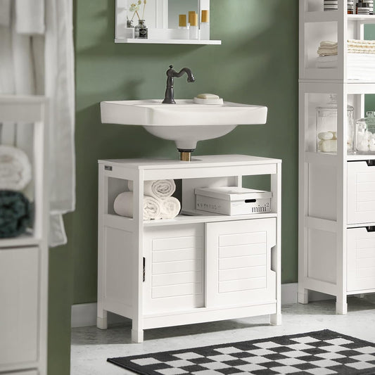 FurniFlex Vanity Unit Bathroom Cabinet with Foot Padding, White