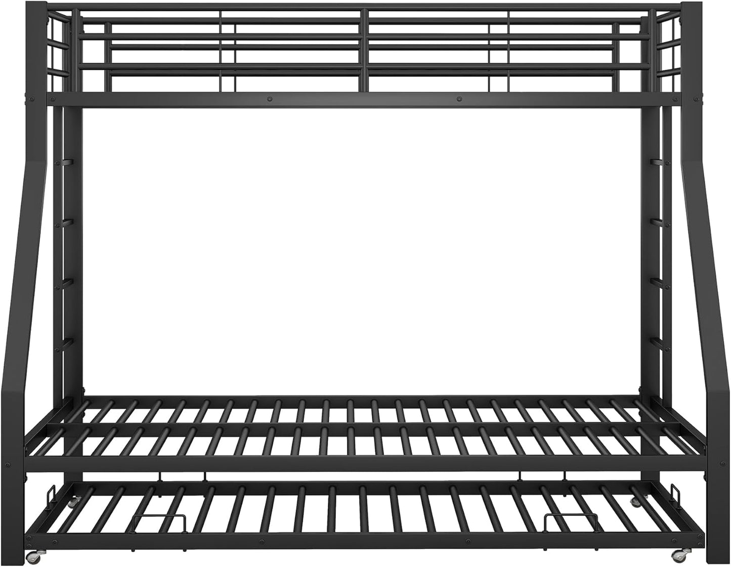 KUAKE Bunk Bed, Metal Bed with Pull-Out Bed, with Ladder on Both Sides for Children, Teenagers, Adults, 90 (140) x 200 cm, (Black)