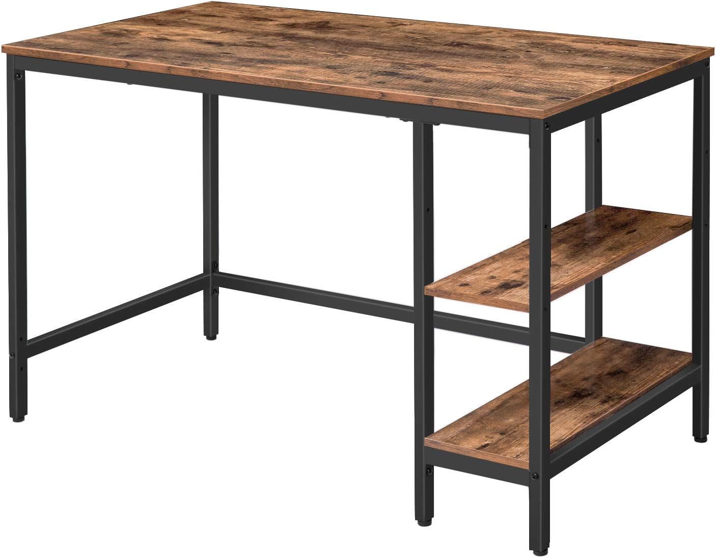 HOOBRO Computer Desk, 47.2 Inch Writing Desk with Adjustable Shelf on Left or Right, Office Study Desk for Laptop, Sturdy Metal Frame, for Home Office, Easy Assembly, Rustic Brown and Black BF59DN01