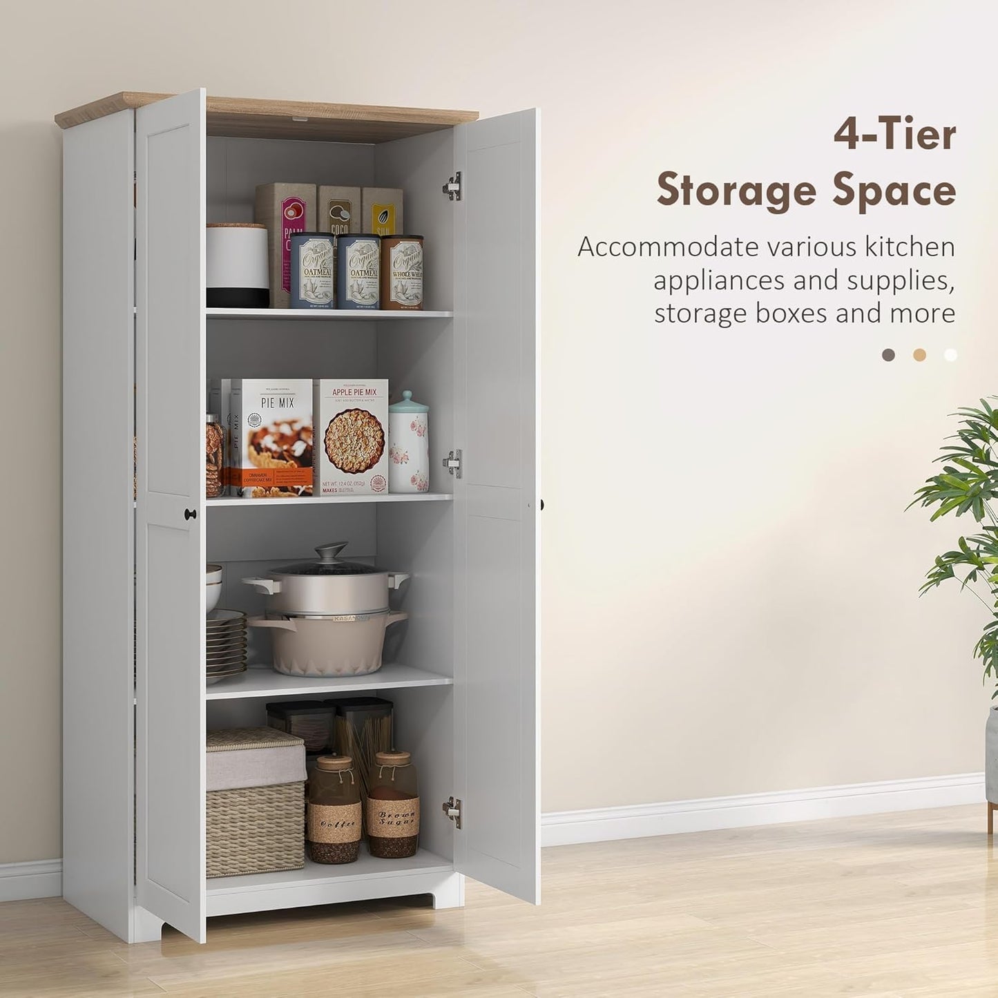 FurniFlex Wooden Storage Cabinet with 2-Doors and 4-Shelves, 172 cm Size, White