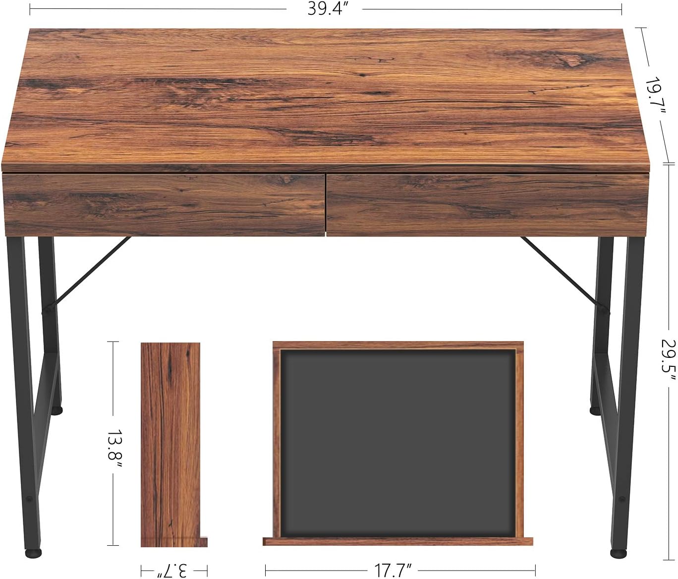 CubiCubi Computer Small Desk, 40 inches with 2 Storage Drawers for Home Office Writing Desk, Makeup Vanity Console Table, Dark Rustic