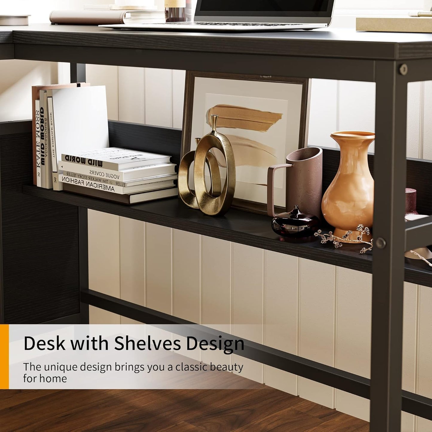 FurniFlex L-Shaped Computer Desk with File Cabinets, 59.1-Inch Size, Black
