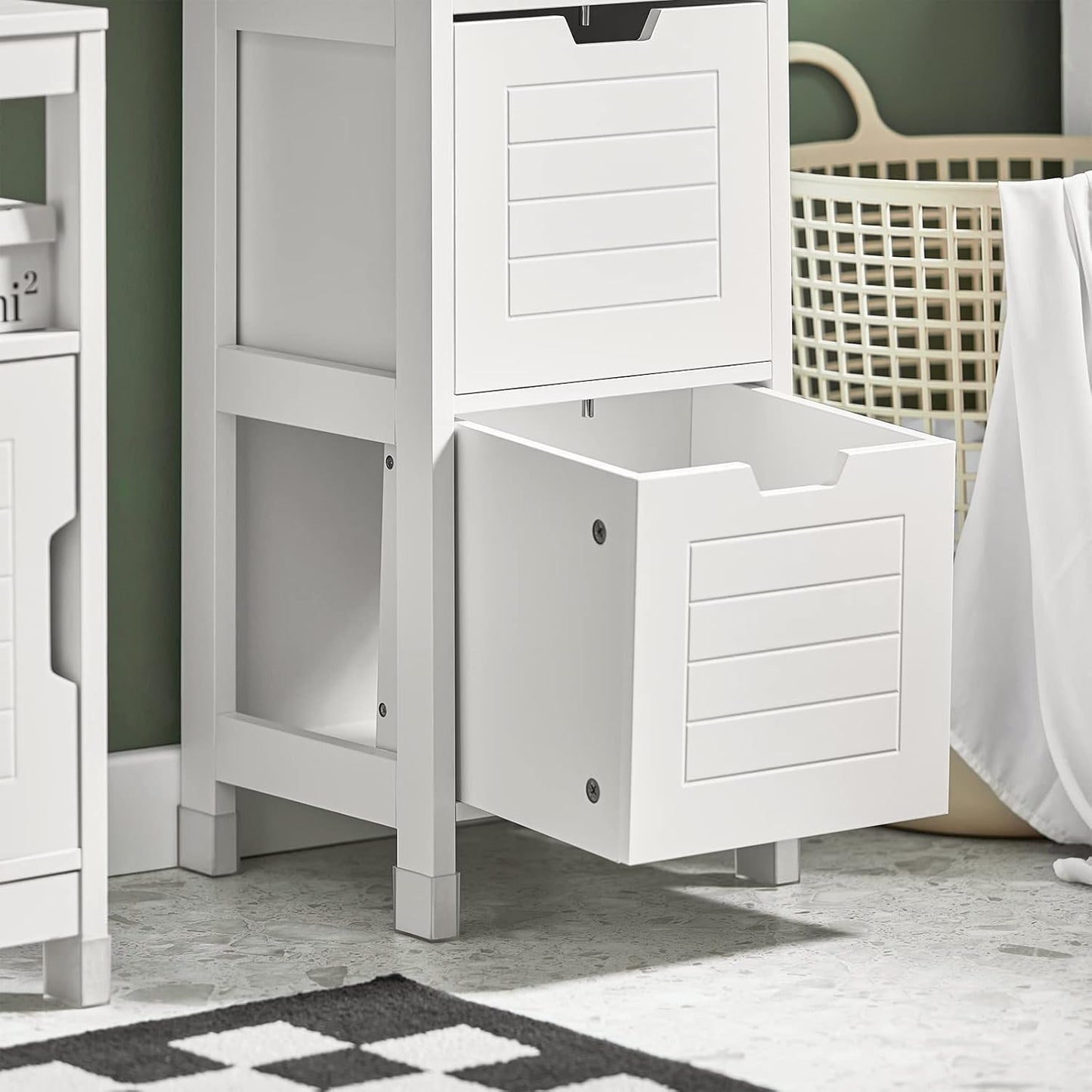 FurniFlex High Bathroom Cabinet with 3 Shelves and 2 Drawers, 30 cm x 30 cm x 144 cm Size