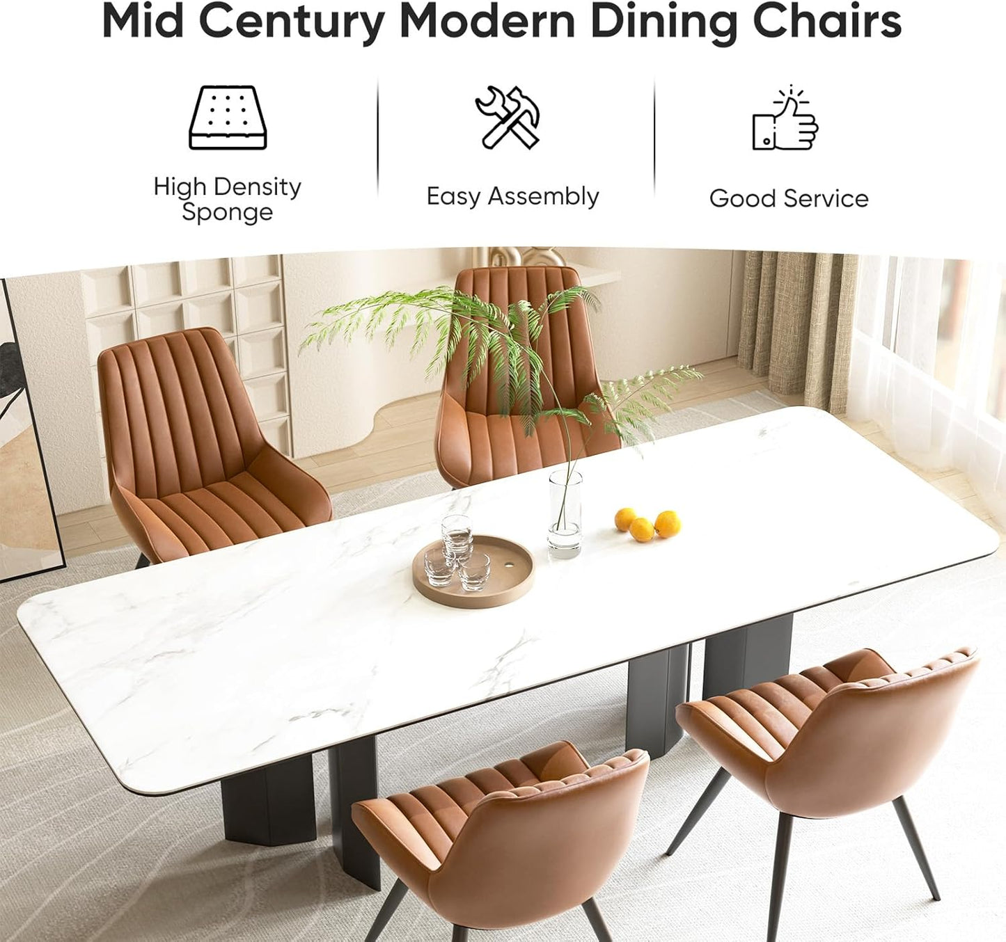 Nalupatio Modern Dining Chairs Set of 6, Comfy Dining Room Chairs with Thick Cushions, Upholstered Fabric Kitchen Side Chairs with Metal Legs, Brown