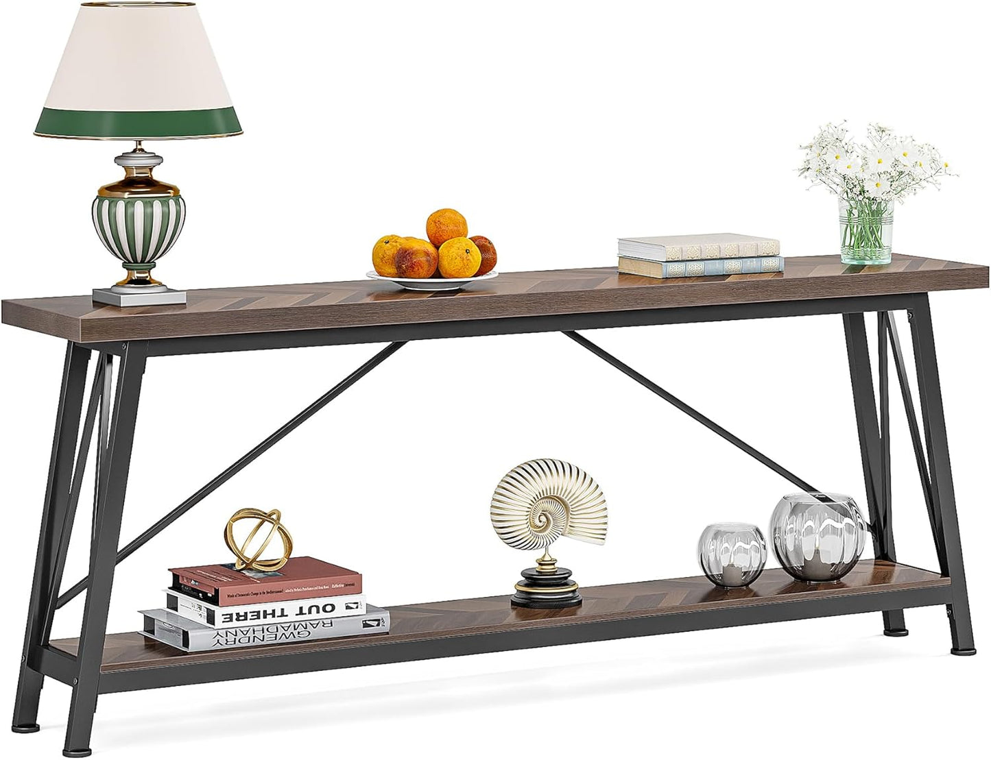 Tribesigns 70.9 Inches Extra Long Sofa Table Behind Couch, Industrial Entry Console Table for Hallway, Entryway, Living Room, Brown