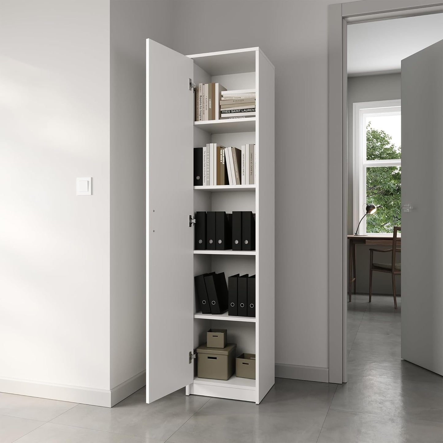 Schrank Mehrzweckschrank Sonoma 40cm Breite 180cm Höhe mit Vier Einlegeböden schmaler Aktenschrank Organizer Kleiderschrank aus MDF Holz