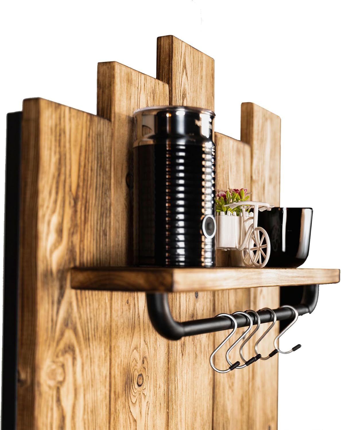 Generic Coffee Corner - Coq.01 (Black) - Corner Storage Shelf - Coffee Station - Indoor - Silver - 10cm D x 40cm W x 155cm H