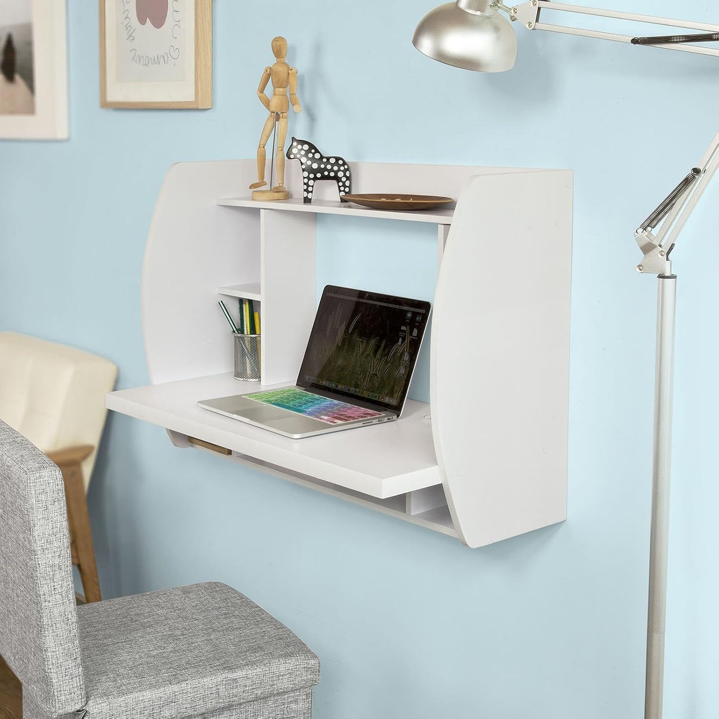 Woodx White Home Office Table Desk Workstation Computer Desk with Storage Shelves, Trestle Desk
