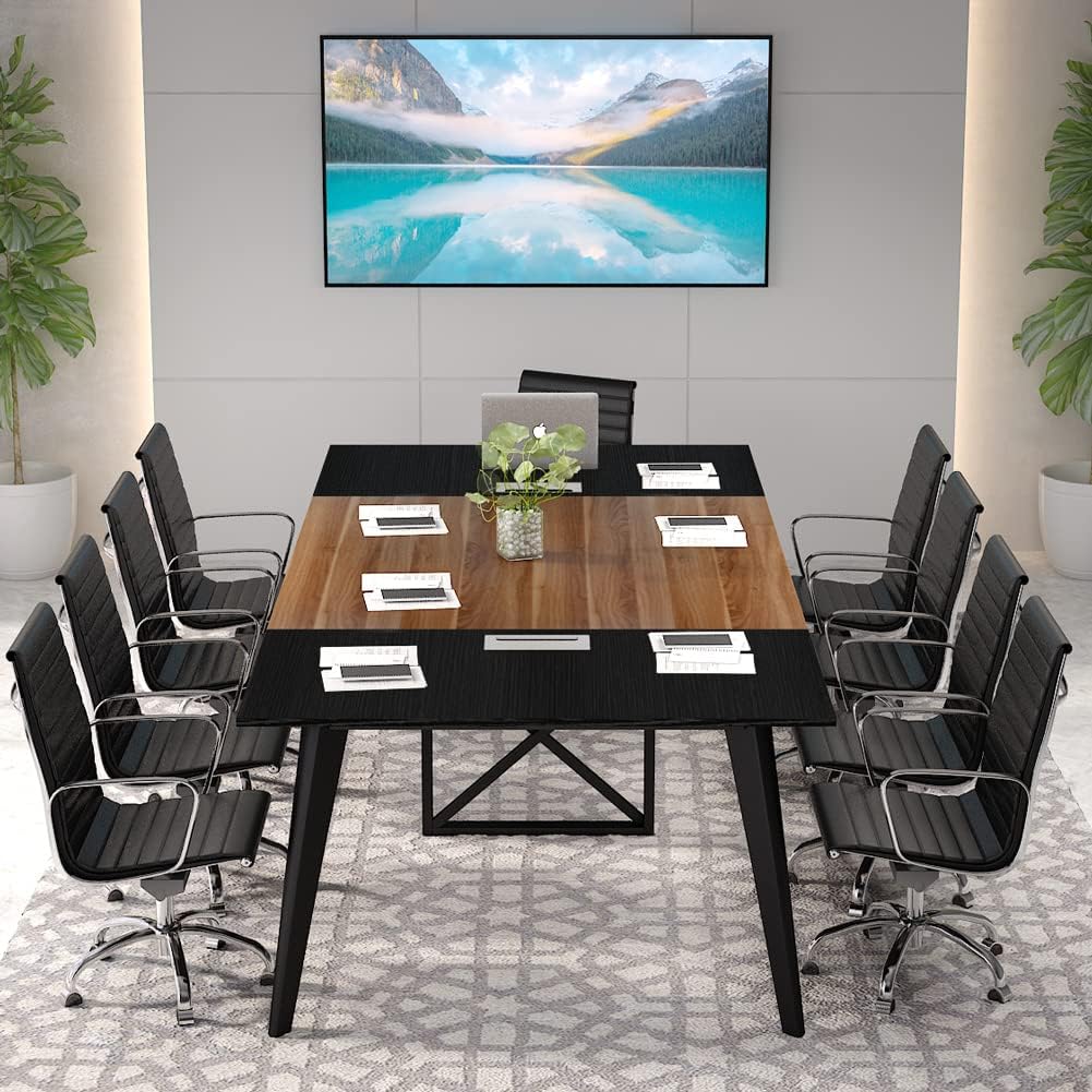 Tribesigns 8FT Conference Table, 94.5L x 47.2W inch Large Modern Meeting Table, Seminar Training Table with Grommet Holes for Office Conference Room