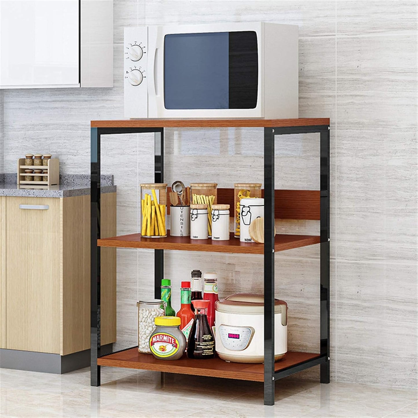 LIUMANG Shelf Unit Kitchen Baker's Rack Storage Cart for Kitchen 3 Tier Microwave Oven Rack Storage Shelf for Kitchen Cabinet Tableware (Color : Black, Size : 60x35x66cm)