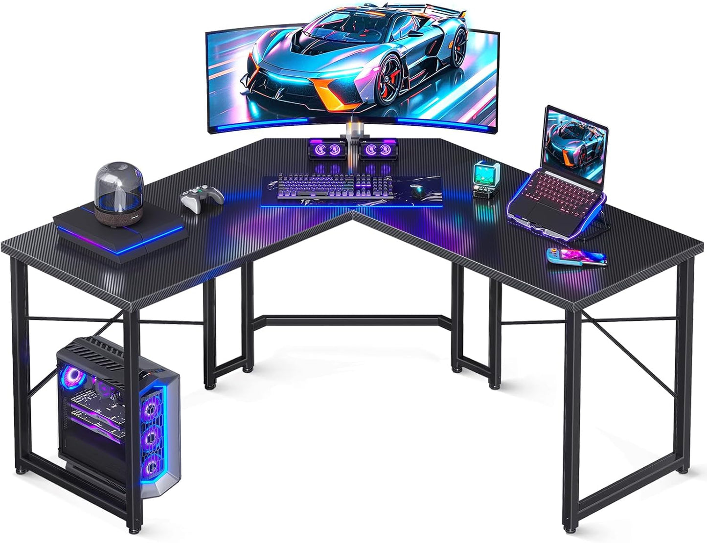 ODK l Shaped Gaming Desk 51inch, Carbon Fiber Surface, Black