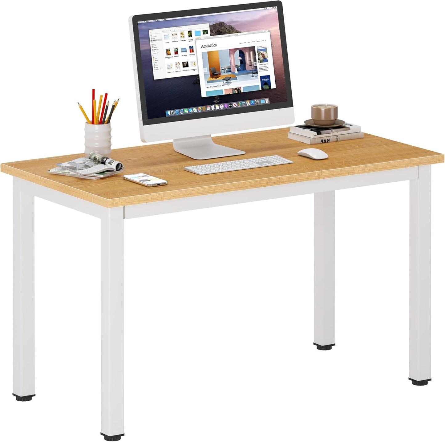 DlandHome 39 inches Small Computer Desk for Home Office Activity Table Writing Table for Small Spaces Study Table Student Laptop Desk White DND-AC3DW-100