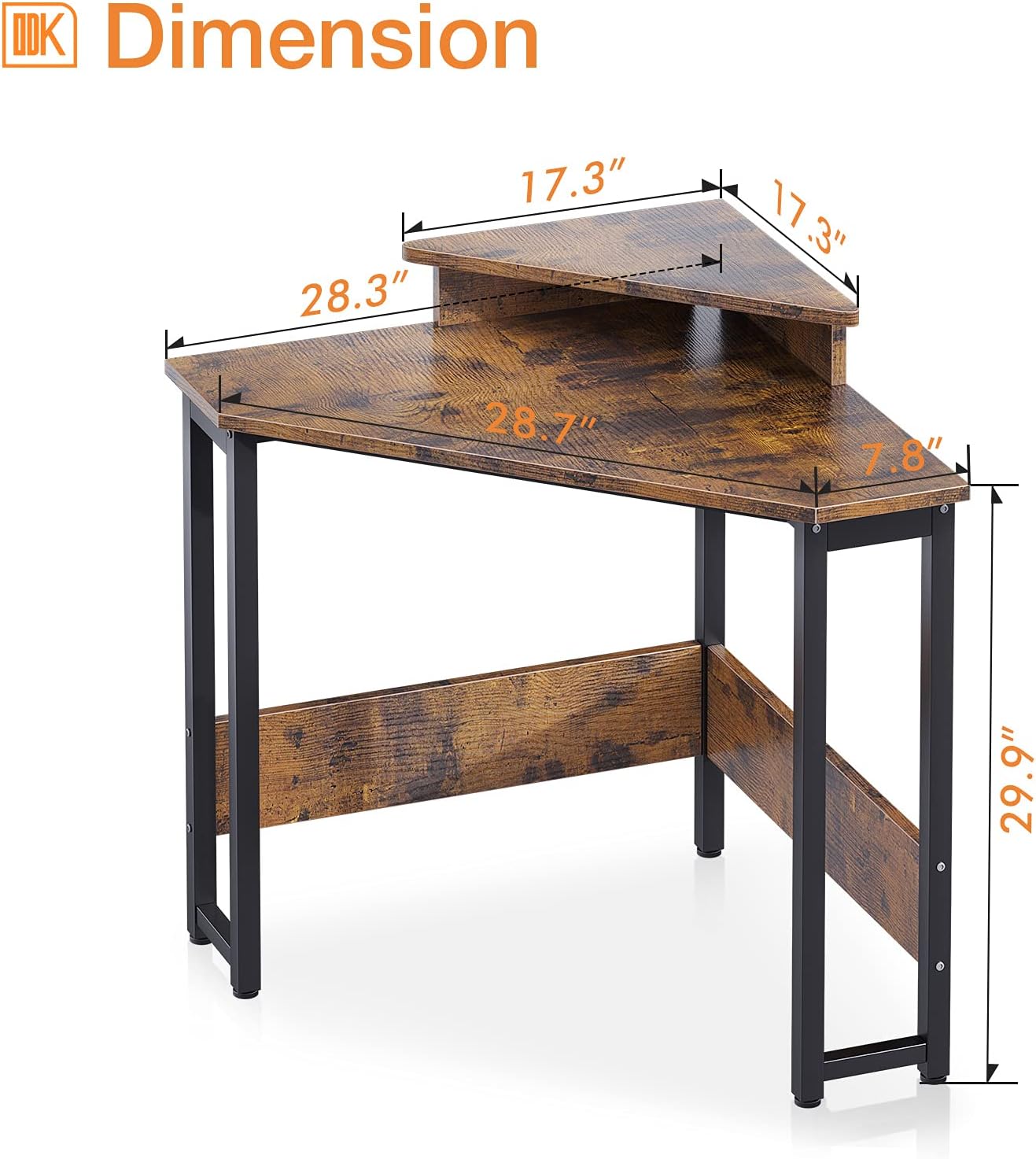ODK Corner Desk Space Saving Small Desk with Sturdy Steel Frame, Computer Desk with Monitor Stand for Small Space, Easy Assembly Triangle Vanity Desk with Durable Wooden Desktop, Vintage