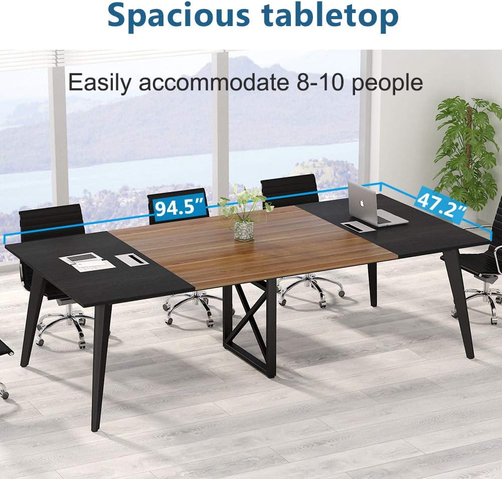 Tribesigns 8FT Conference Table, 94.5L x 47.2W inch Large Modern Meeting Table, Seminar Training Table with Grommet Holes for Office Conference Room