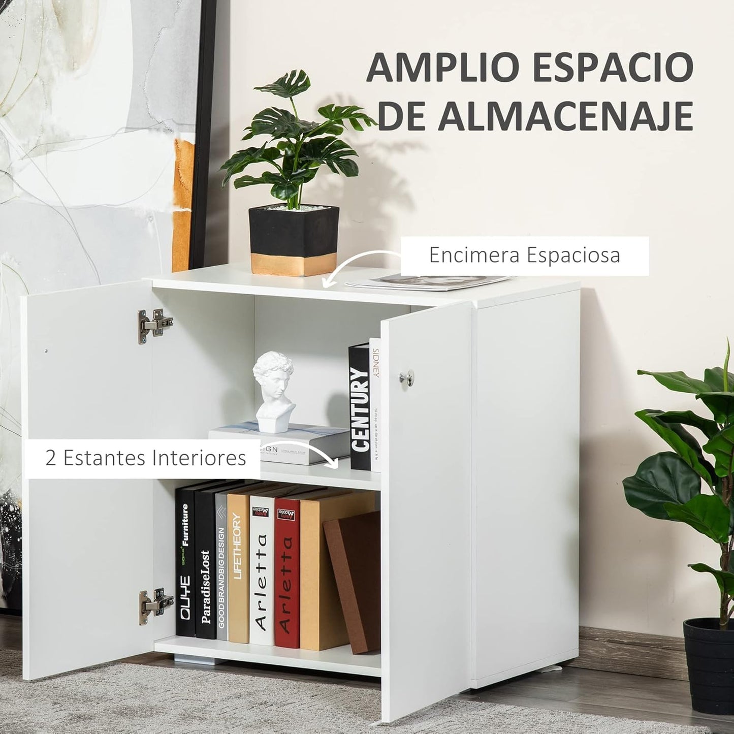 FurniFlex Living Room Sideboard with 2 Doors Auxiliary Wardrobe and 2 Shelves, 70 cm x 39 cm x 70 cm Size, White