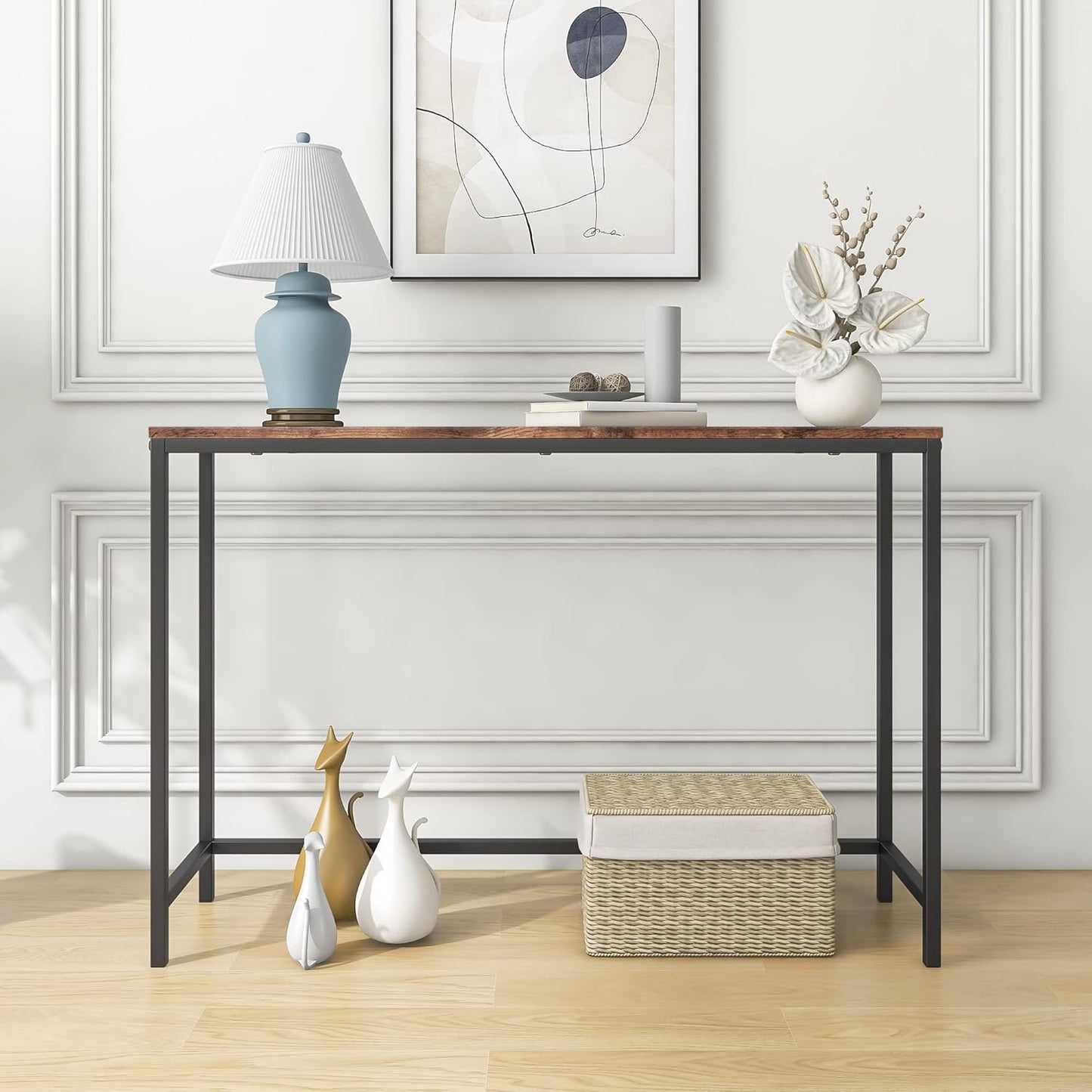 FOUBAM Console Table, Narrow Entryway Tables, Thin Sofa Table Behind Couch Table, Long Hallway Table for Living Room, Sturdy Coffee Snack Table, Side Table,End Table (Black & Brown)