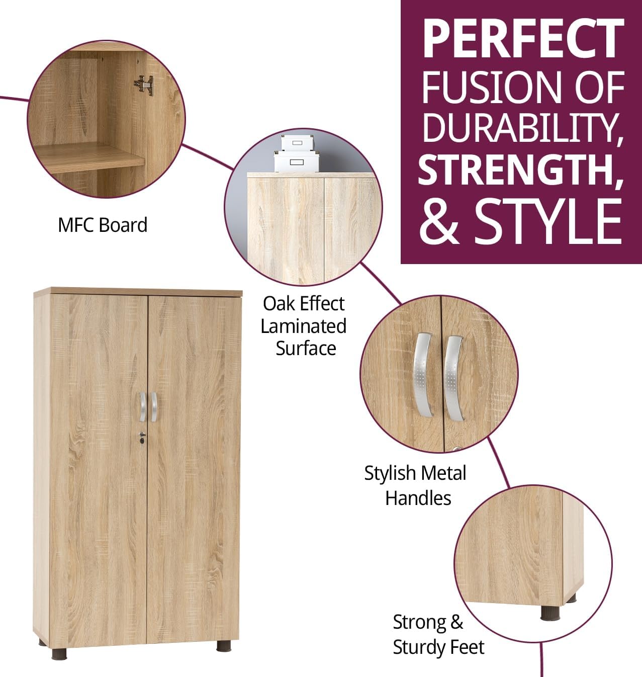 Hallowood Furniture Dudley Large Office Cupboard with Laminated Finish, Wooden Cupboard with Shelves, Lockable Cabinet, Book Case, Office & Filing Cabinet, Book Storage