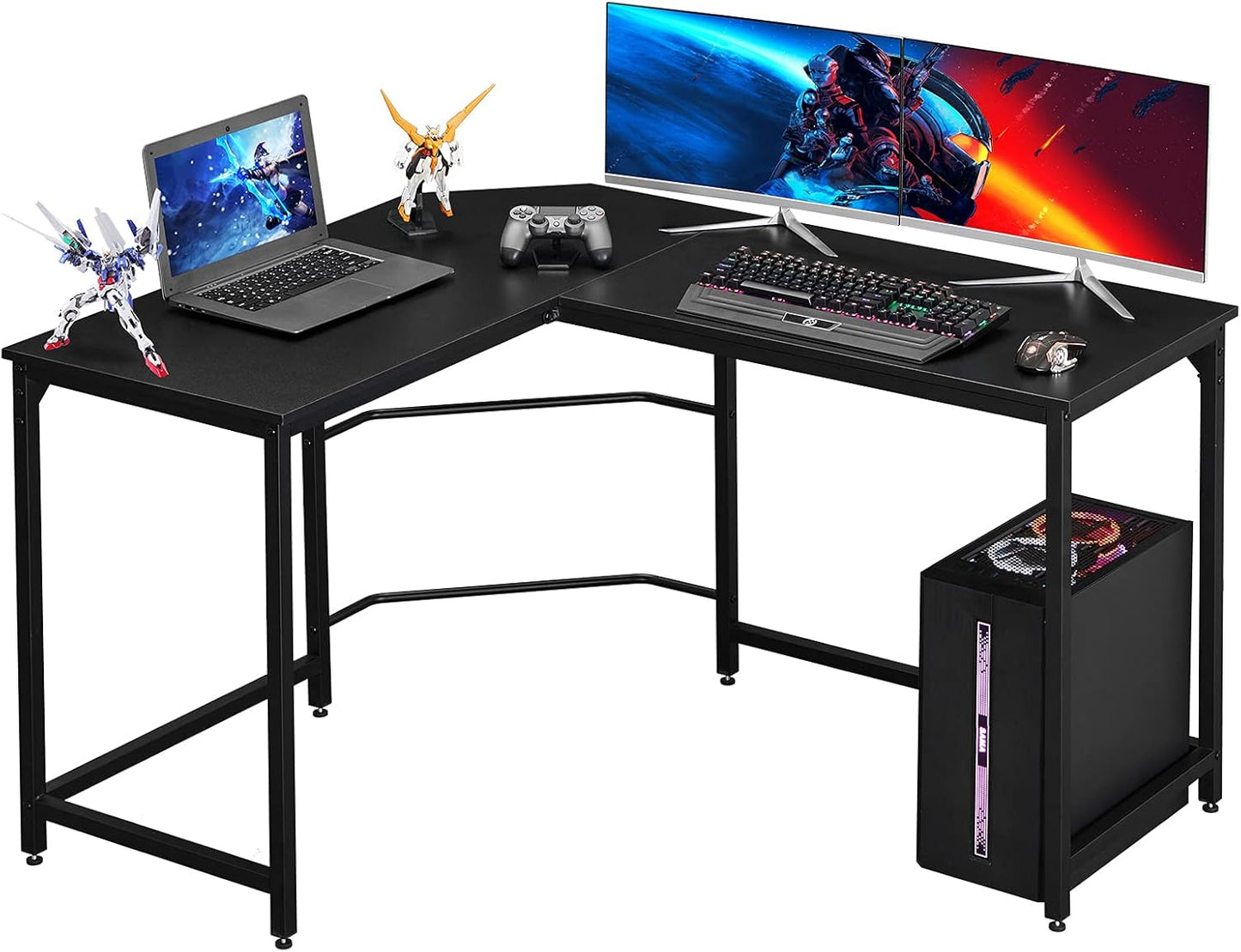 Aingoo Corner Desk L Shaped Desk Sturdy Home Office PC Laptop Workstation Gaming Computer Desk Study Writing Table 128 * 108 * 75CM Easy to Assemble Simple Design, Black