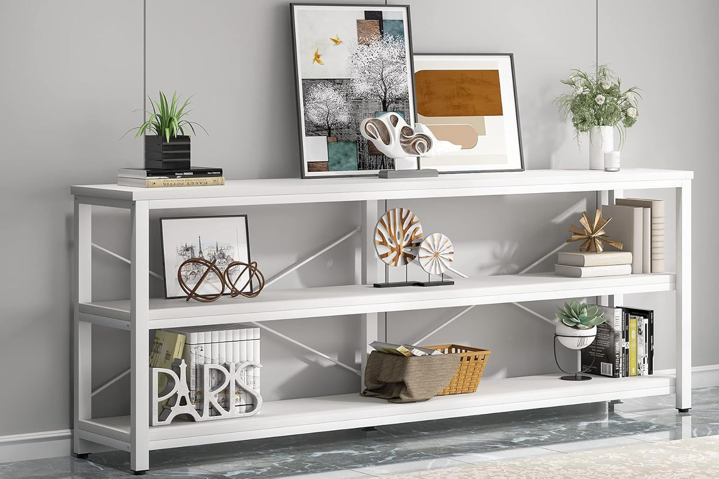 Tribesigns 71" Sofa Tables,Extra Long Couch Table, Narrow Long Console Table, Entryway Table,Sofa Table with 3 Tiers Storage Shelves