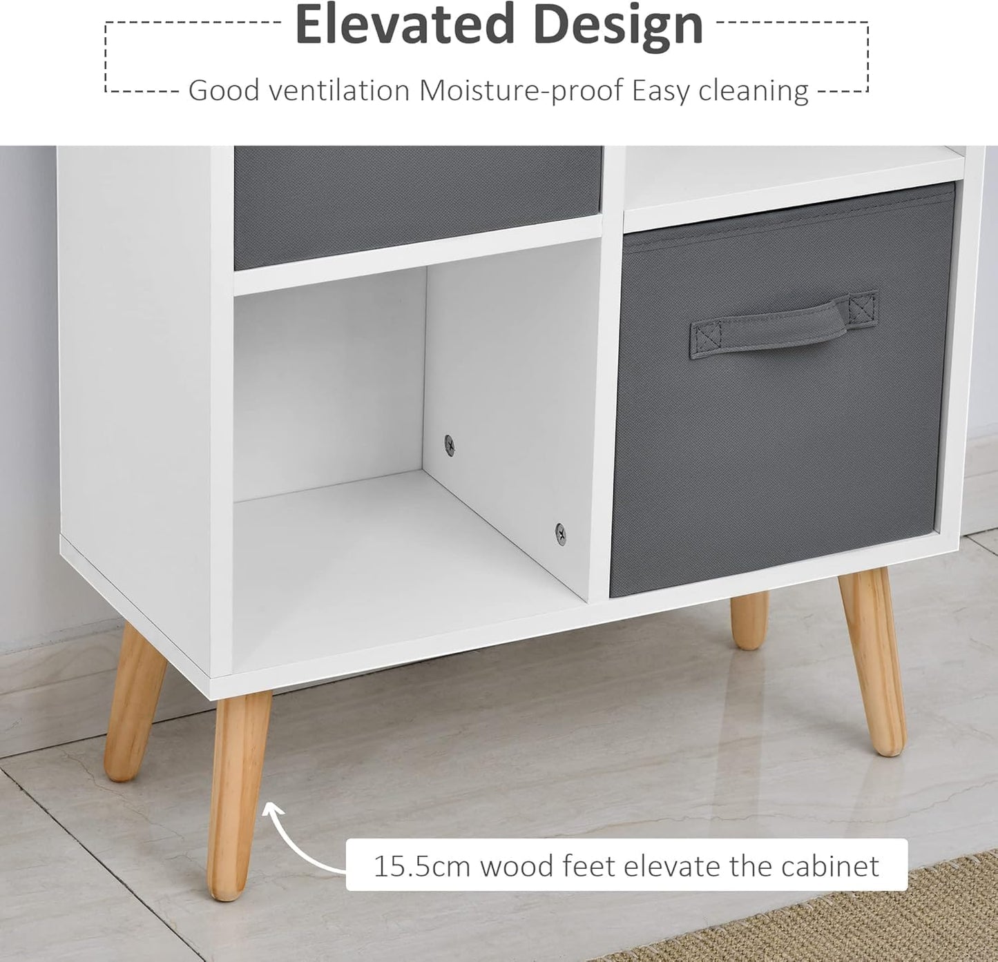 FurniFlex Free-Standing 8 Cube Storage Cabinet with 4 Fabric Drawers, 54.5 cm Length x 24 cm Width x 122.5 cm Height