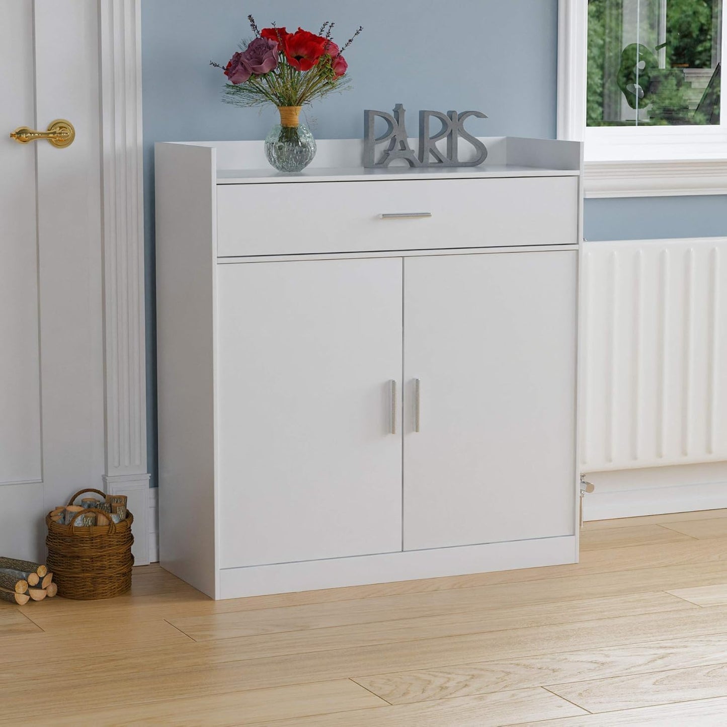 Vida Designs Dalby Modern Shoe Cabinet 2 Door 1 Drawer Hallway Closet Storage Organizer Shoe Rack Shoe Rack Wood Side Unit White