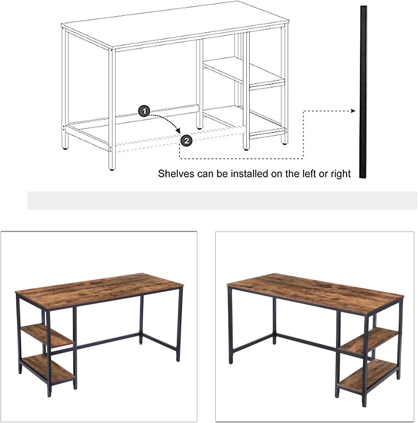 HOOBRO Computer Desk, 47.2 Inch Writing Desk with Adjustable Shelf on Left or Right, Office Study Desk for Laptop, Sturdy Metal Frame, for Home Office, Easy Assembly, Rustic Brown and Black BF59DN01