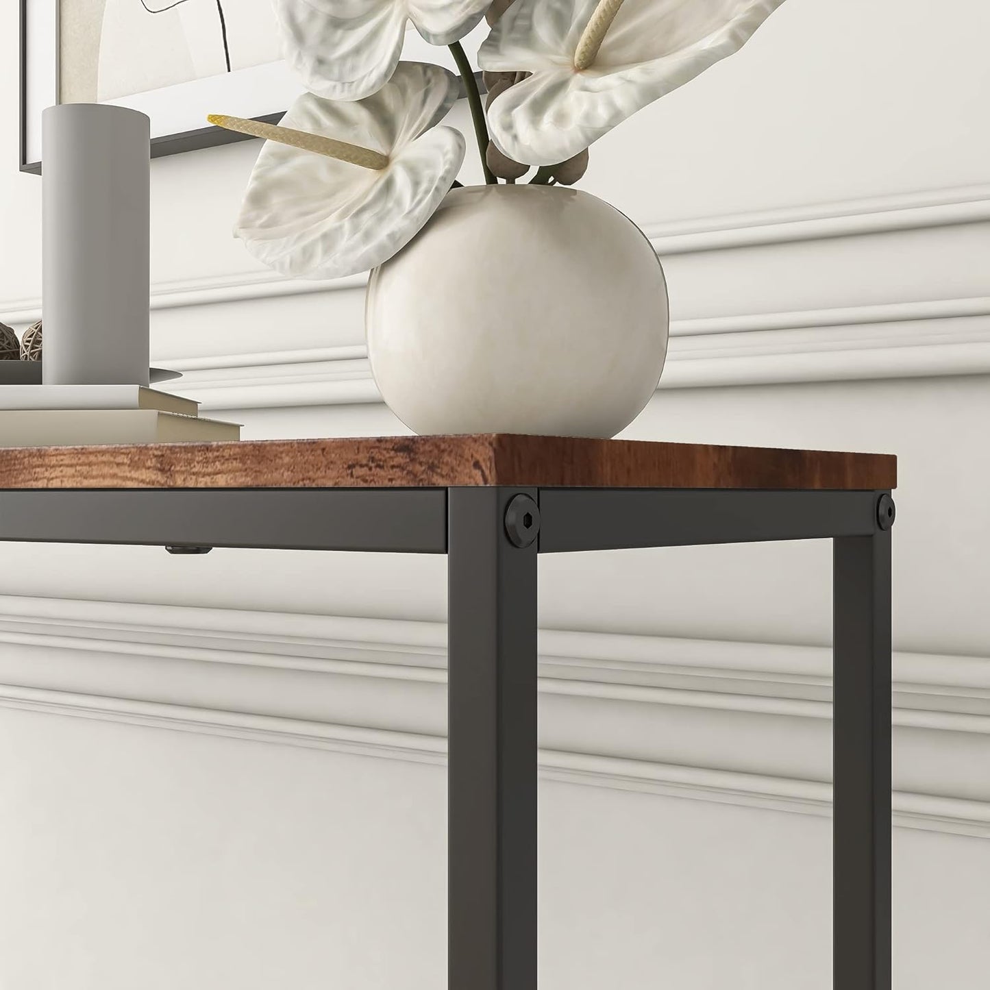 FOUBAM Console Table, Narrow Entryway Tables, Thin Sofa Table Behind Couch Table, Long Hallway Table for Living Room, Sturdy Coffee Snack Table, Side Table,End Table (Black & Brown)