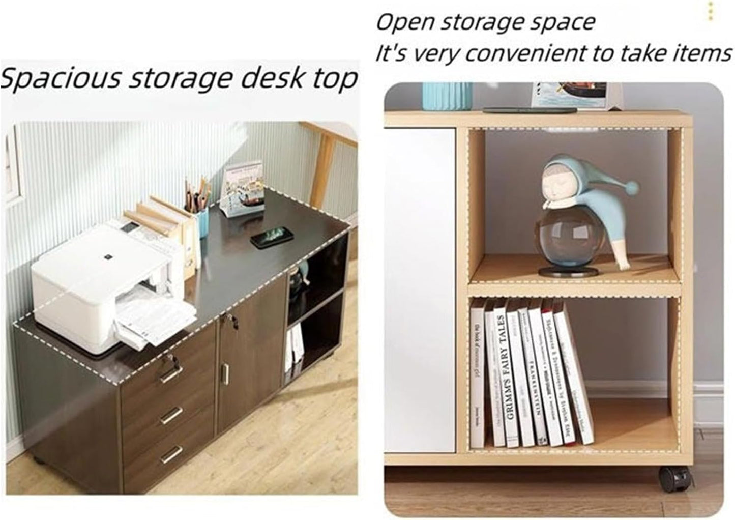 EOGILY 3 Drawer Mobile File Cabinet with Lock, Large Lateral Filing Cabinet, Drawer Storage Cabinet with Wheels,Printer Stand with Open Storage Shelf Adjustable Shelves for Home, Room, Small Spaces